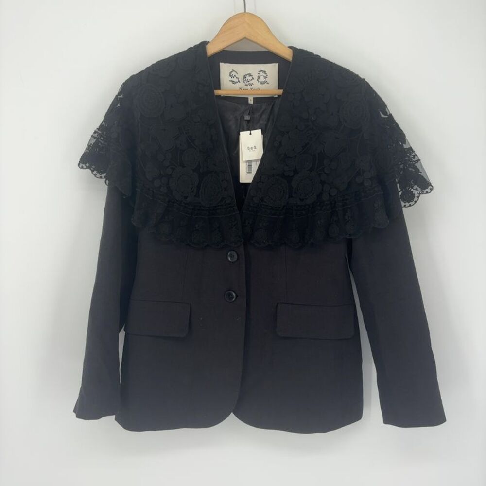 Sea Black Lace-Accented Blazer